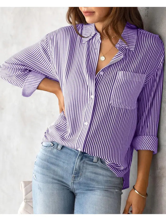 Women's Shirt Striped Button Down MS