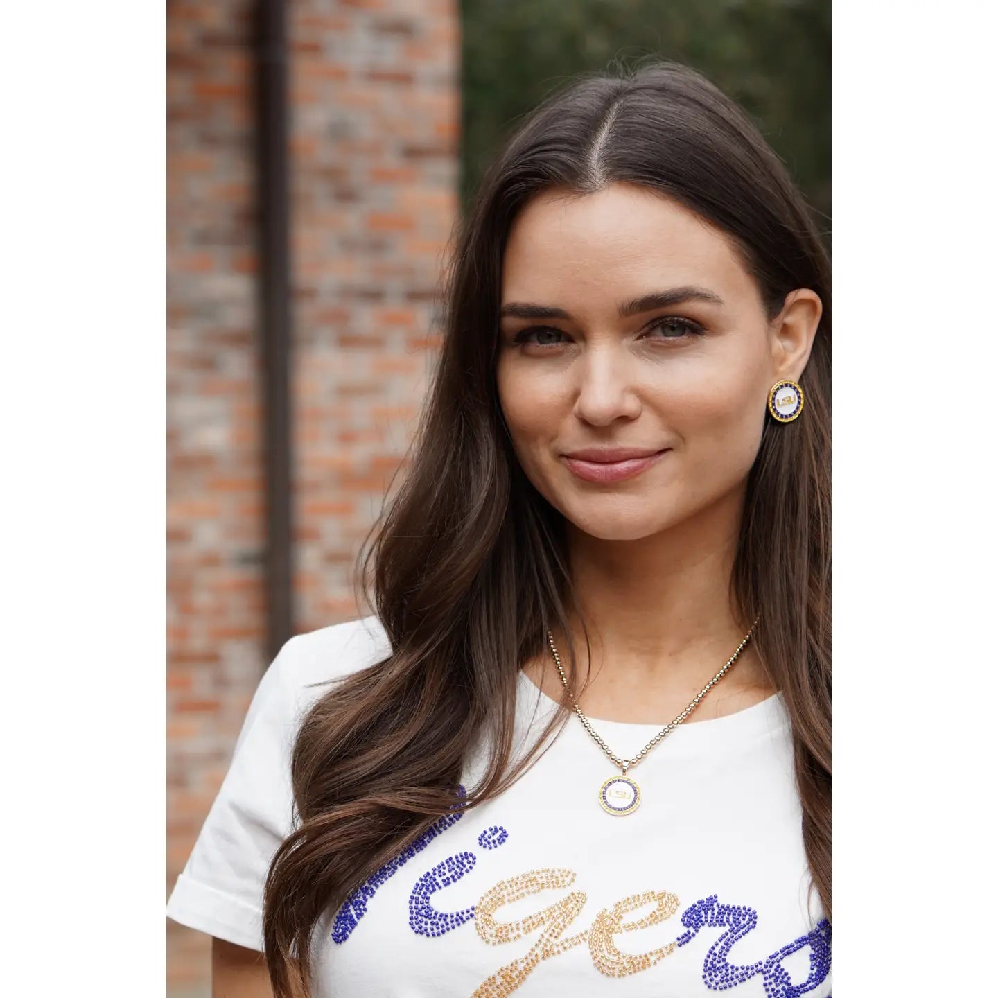 LSU Tigers Earrings Paw Stud Disc Purple & Gold