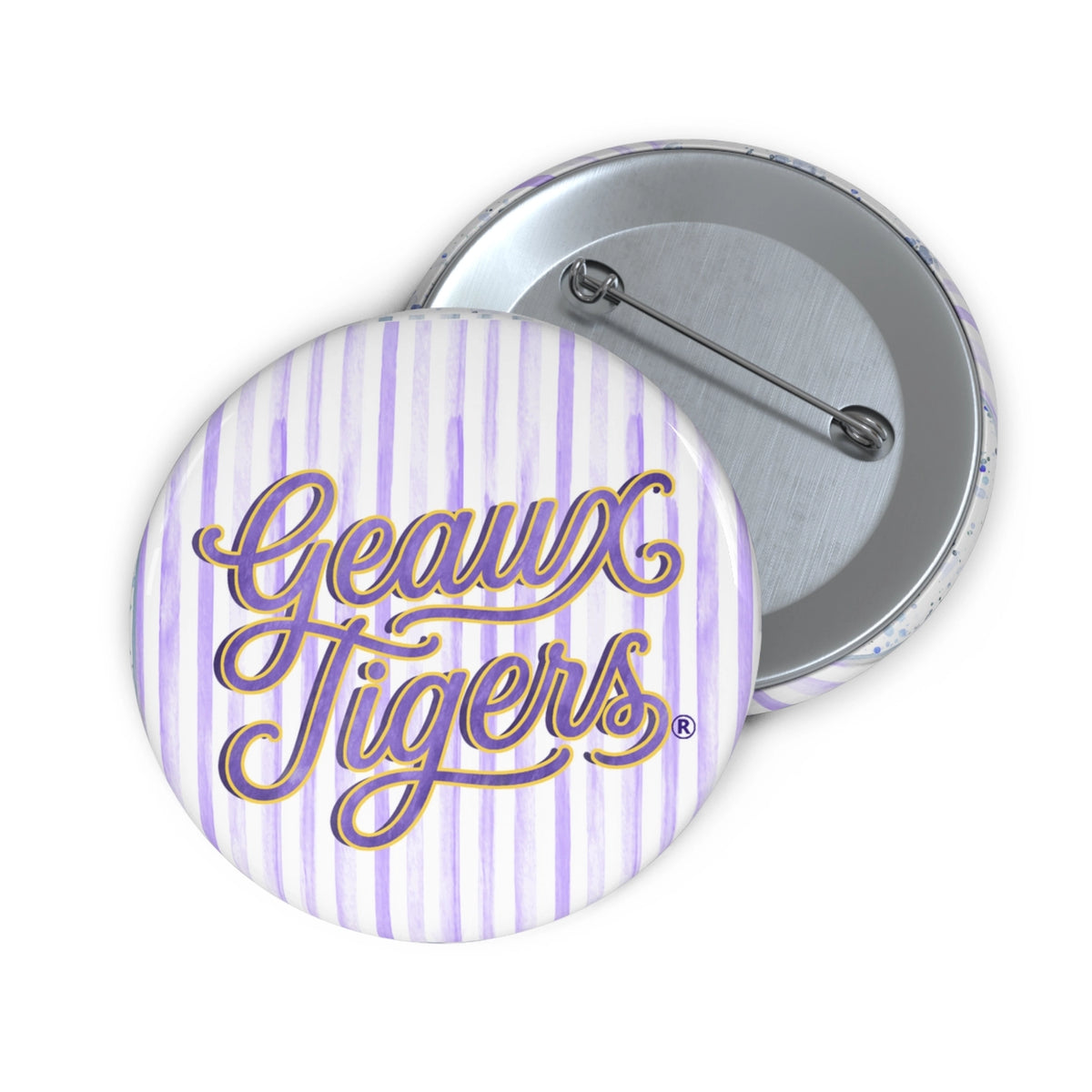 LSU Tigers Button Geaux Tigers Striped