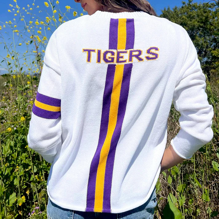 LSU Tigers Sweater V-Neck White Long-Sleeve