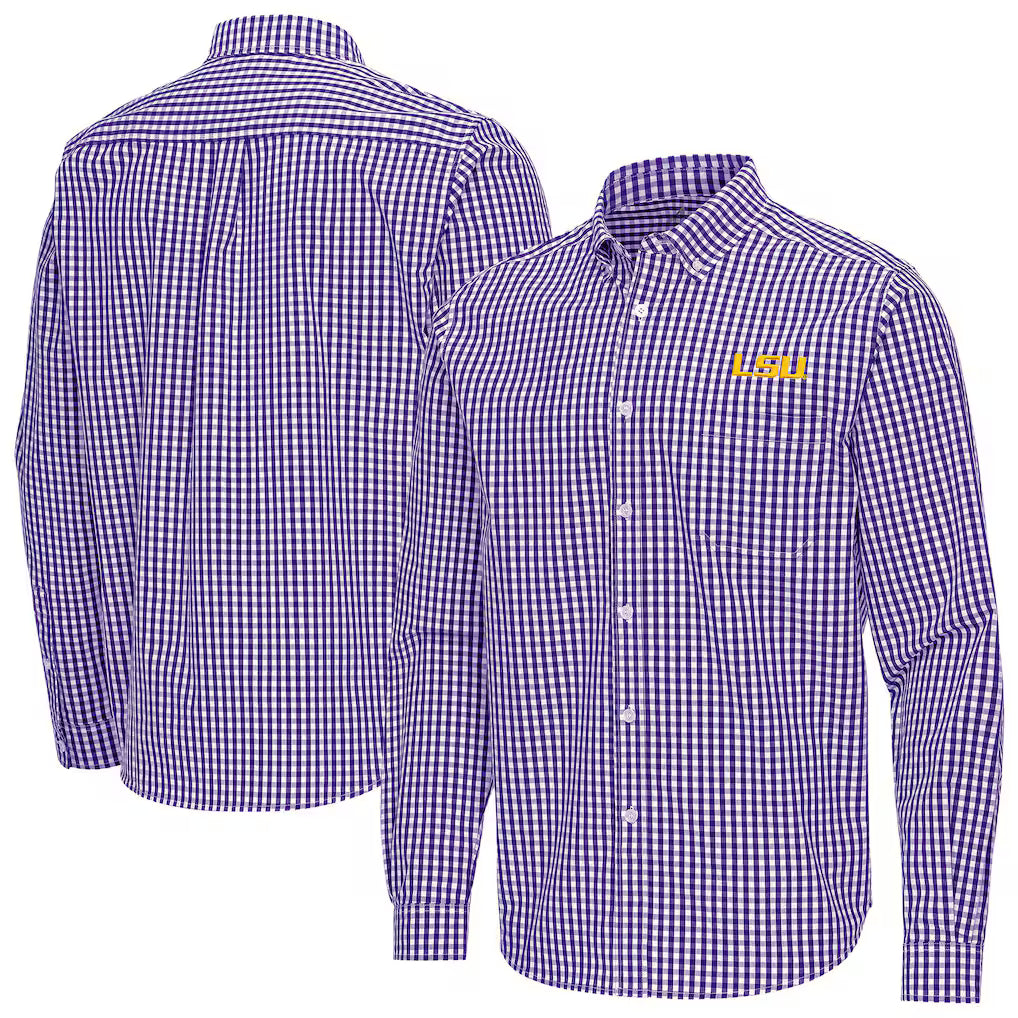 LSU Tigers Men's Shirt Gingham Easy Care