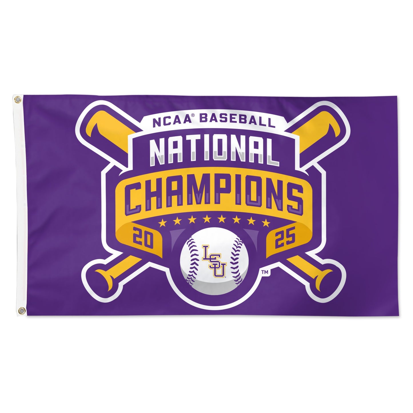 LSU Tigers 2025 CWS Baseball National Champions Flag Deluxe with Grommets 3x5
