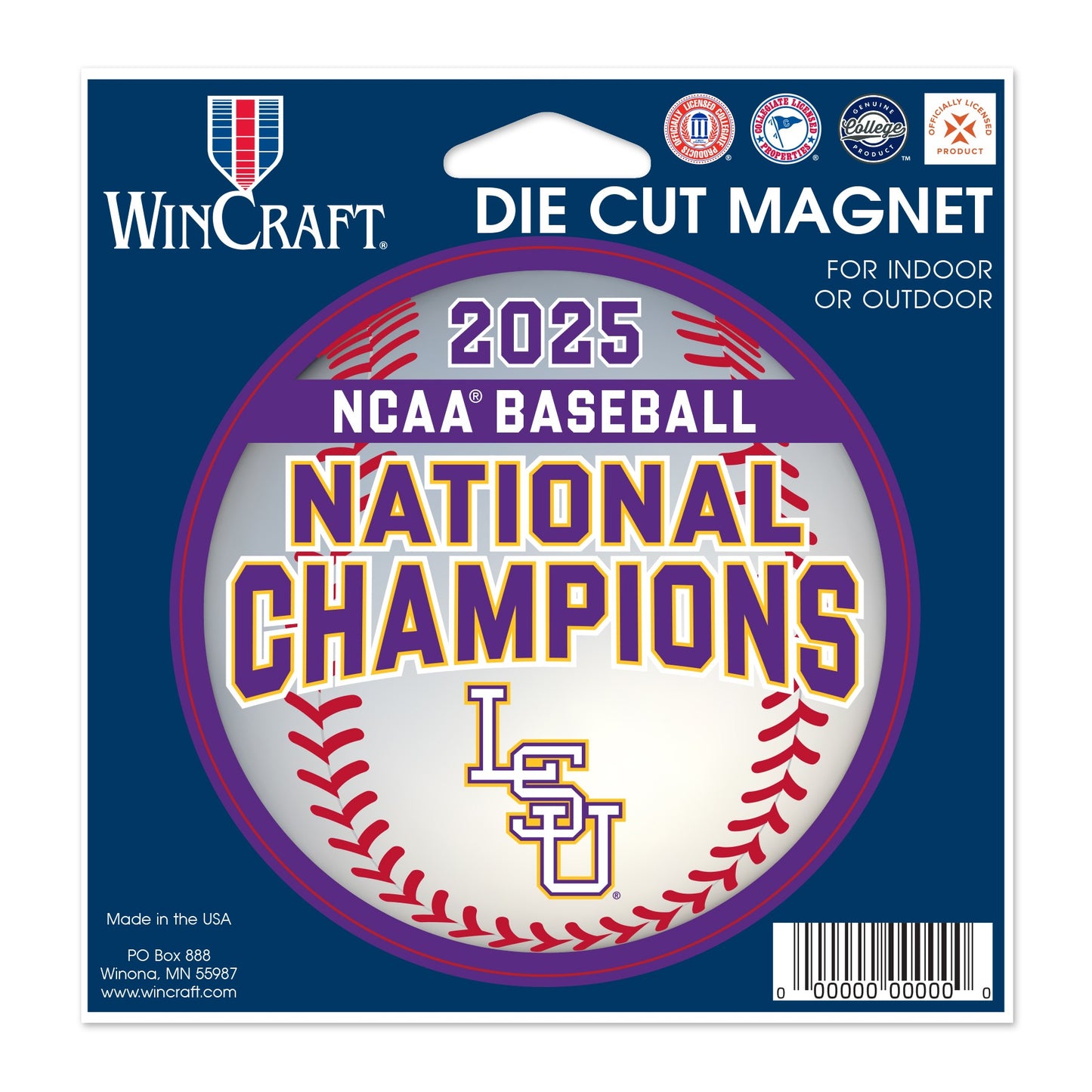LSU Tigers 2025 CWS Baseball National Champions Magnet Die-Cut 4.5 x 6