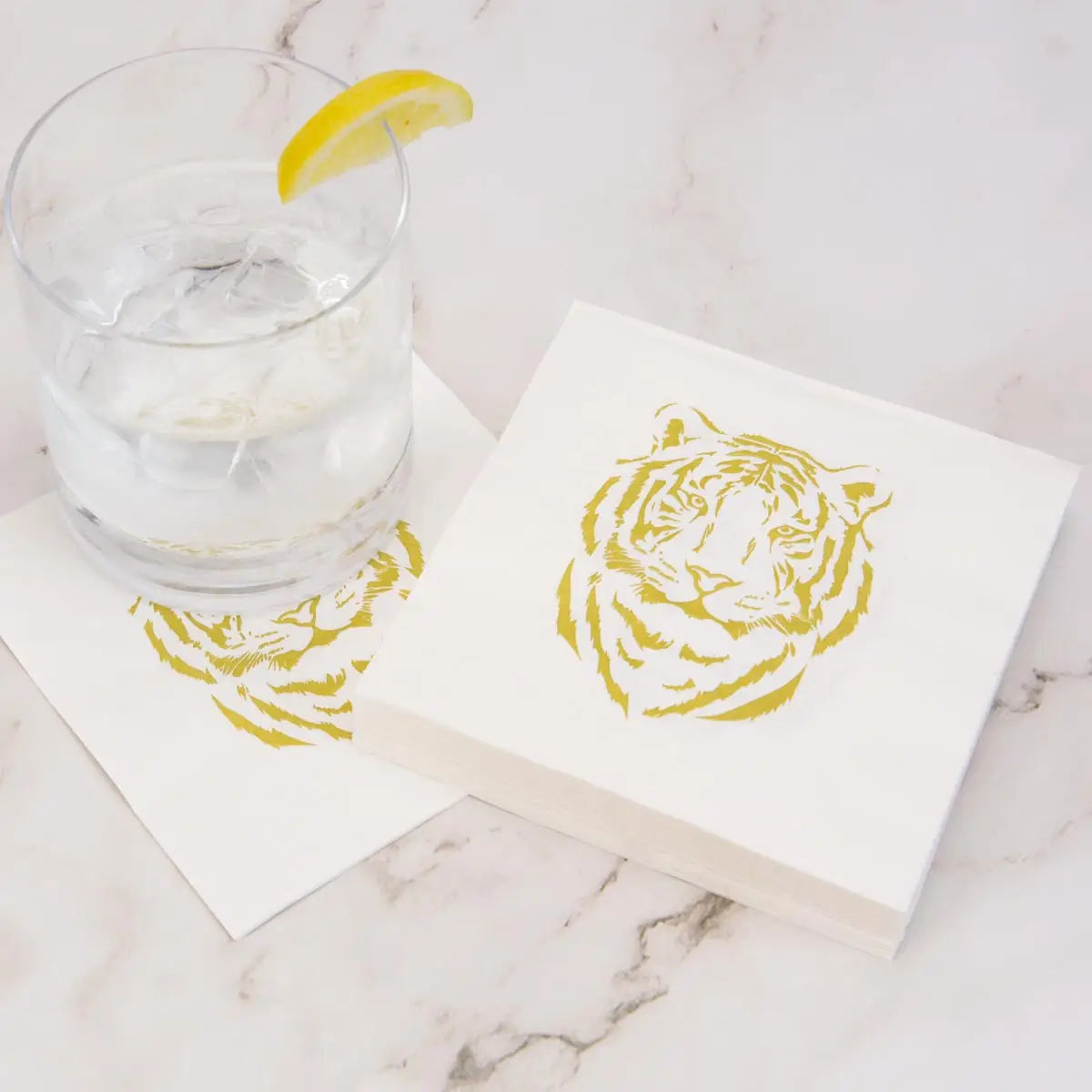 Cocktail Napkins Easy Tiger White Light Gold 5"