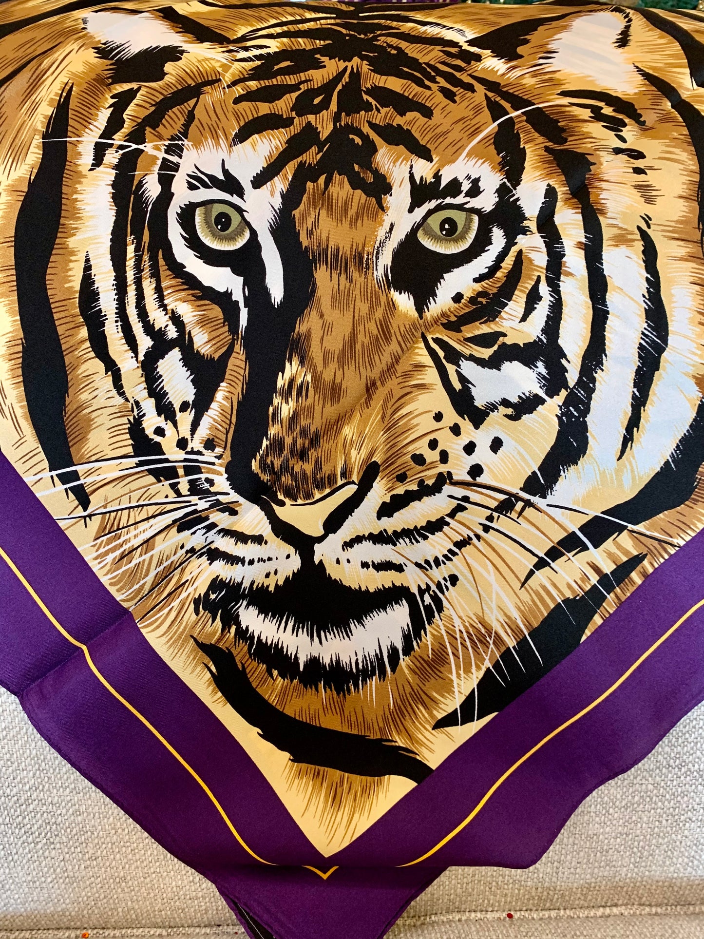 Tiger Stripe Silk Scarf with Tigerhead