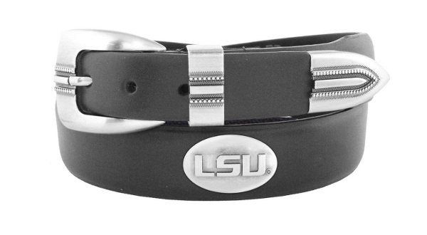 LSU Tigers Belt Black Leather with LSU Concho and Silver Tips