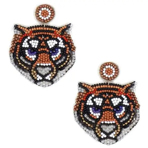 Earrings White Tigerhead Suede Beaded