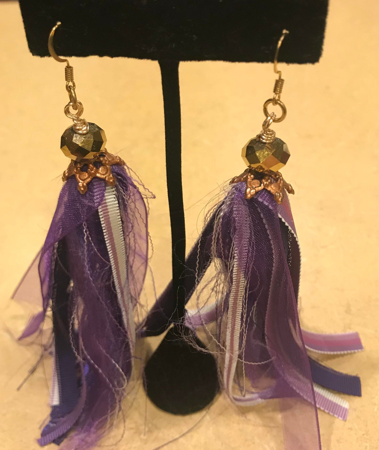 Earrings Tassel Ribbon Drop - Purple