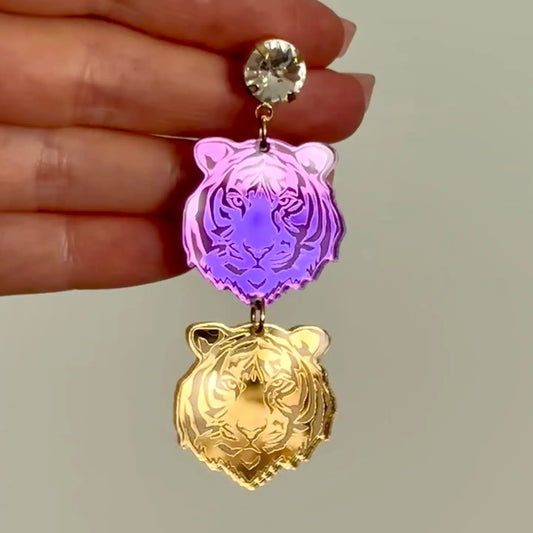 Earrings Acrylic Purple & Gold Football sports Tigers Gameday
