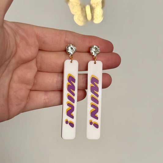 Earrings Acrylic Purple Gold & White Gameday