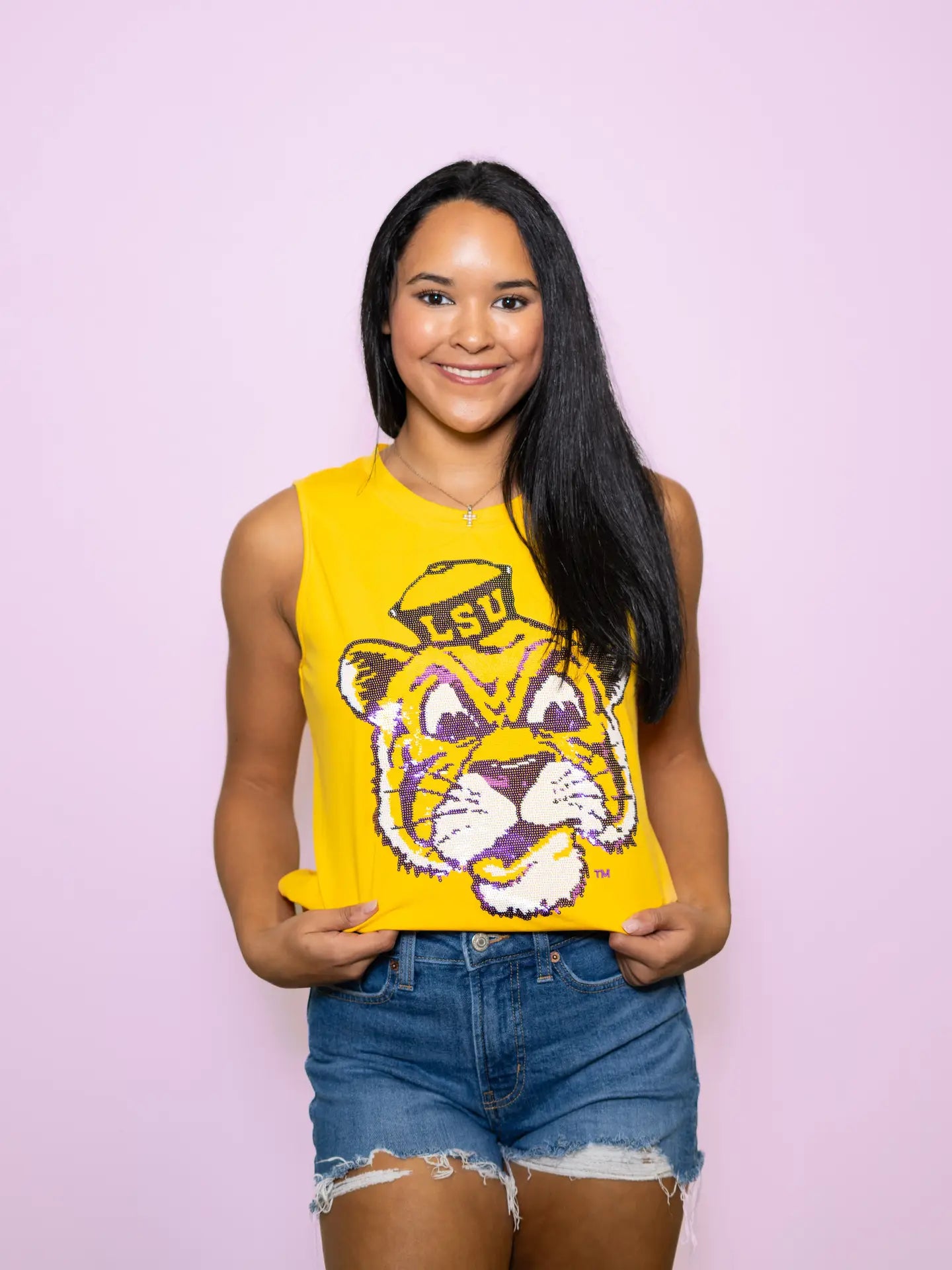 LSU Tigers Women's Vintage Tiger Sequin Design Tank Top