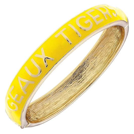 LSU Tigers Bracelet Sculpted Enamel Hinge in Gold Canvas Style