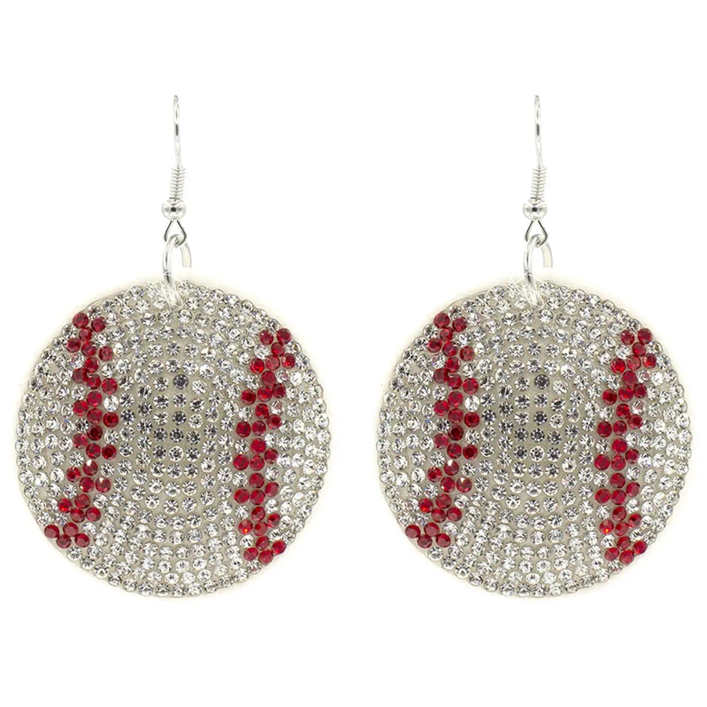 Earrings Softball Basketball Pave Rhinestone White