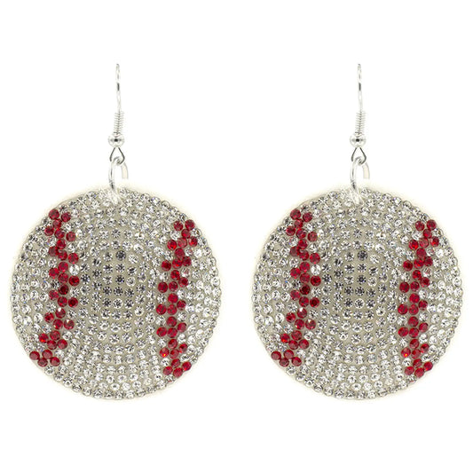 Earrings Softball Basketball Pave Rhinestone White