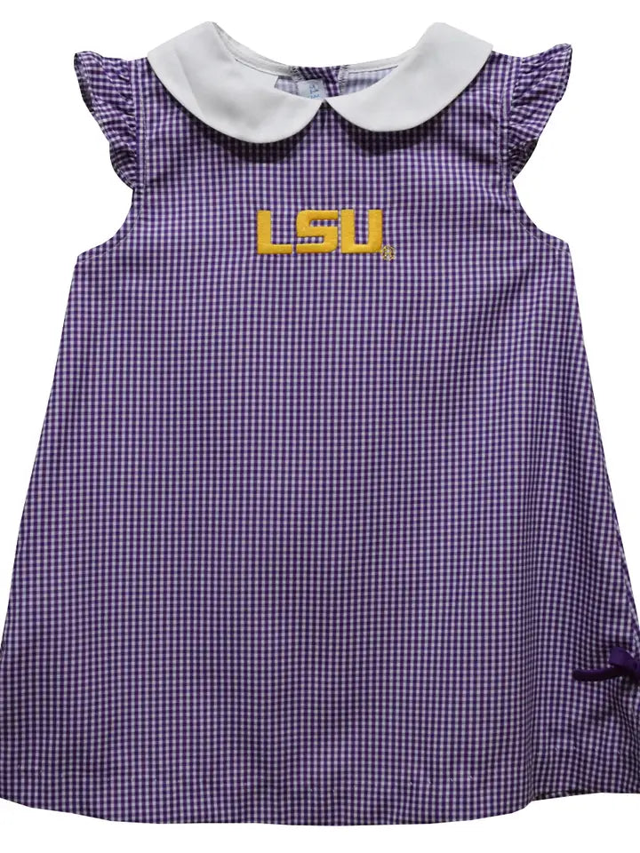 LSU Tigers Purple Gingham Embroidered A-Line