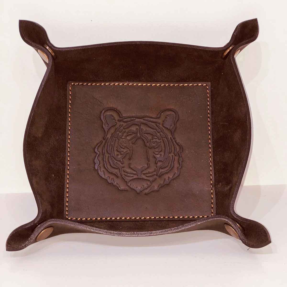 Tray Valet  Tiger Embossed Dark Brown