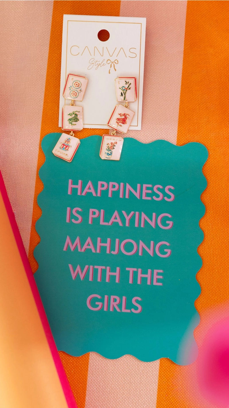 Earrings Linked Mahjong Tile in Light Pink