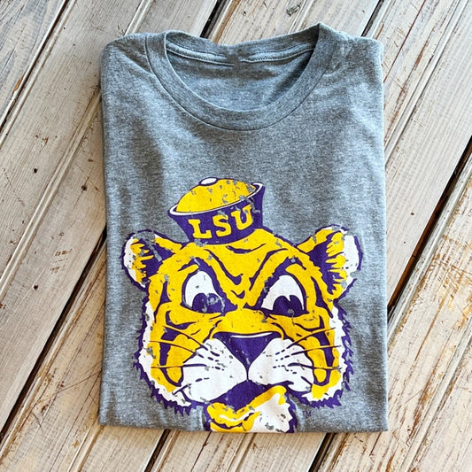 LSU Tigers T-Shirt Crew Neck Cartoon Tiger