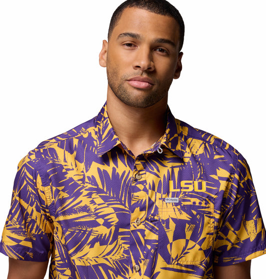 LSU Tigers Men's Columbia Super Slack Tide Shirt Fall 25 Livin Print