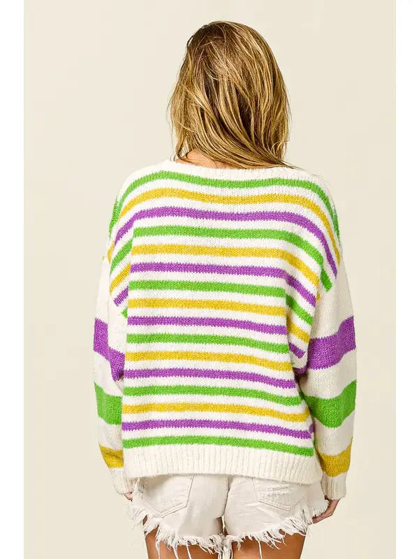 Women's Sweater Mardi Gras Comfy Stripe