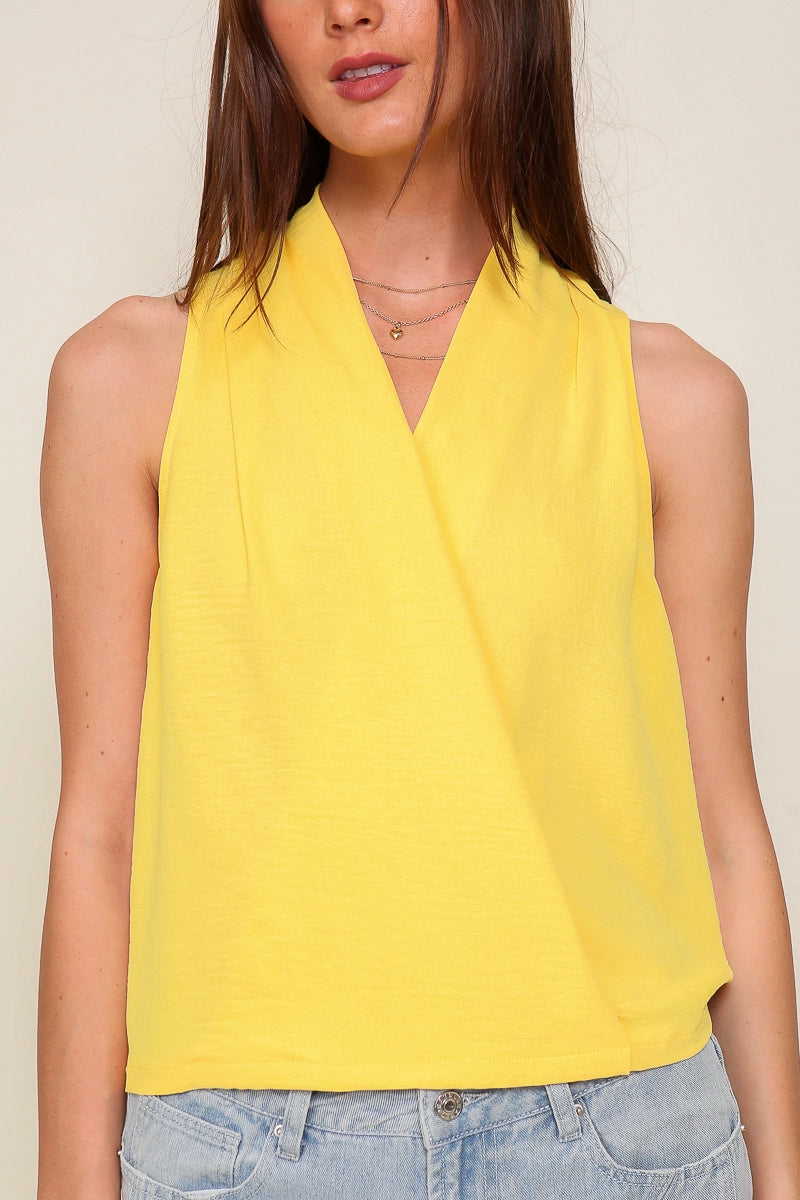 Women's Sleeveless Top Pleated Detail Surplice Brooklyn