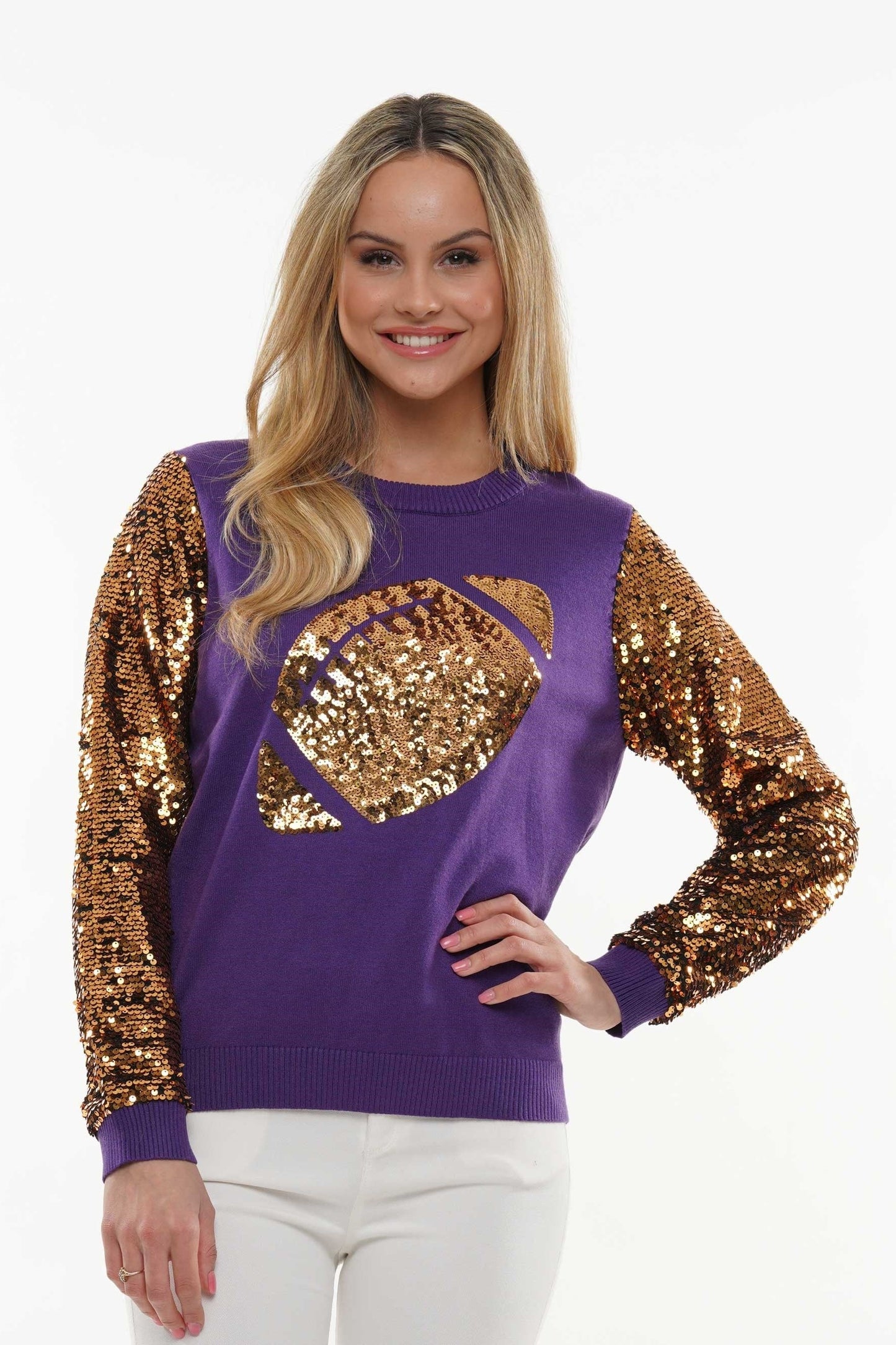 Women's Purple and Gold Sweater Football