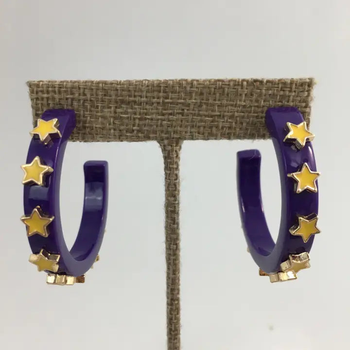 Earrings Purple & Gold Star Hoop