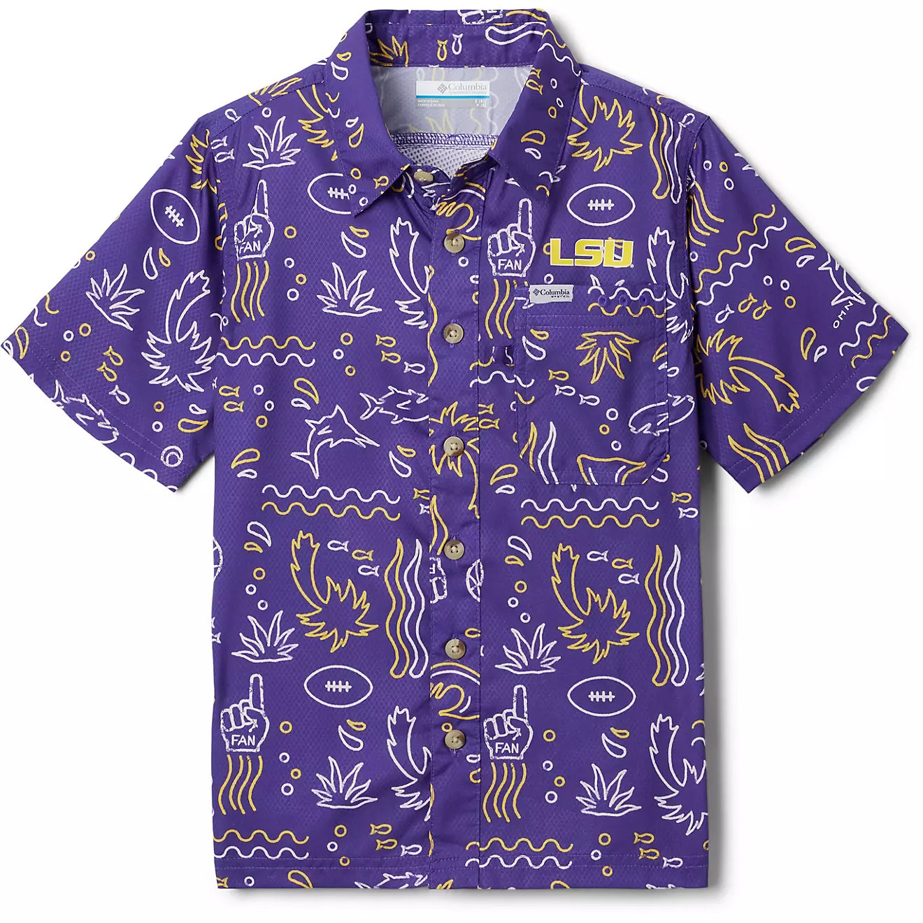 LSU Tigers Columbia Men's Short Sleeve Slack Tide Shirt