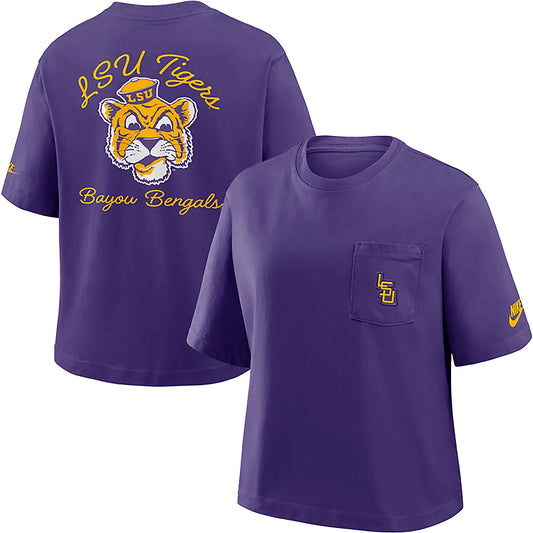 LSU Tigers Nike Women's Legacy Short Sleeve Boxy Pocket T-Shirt