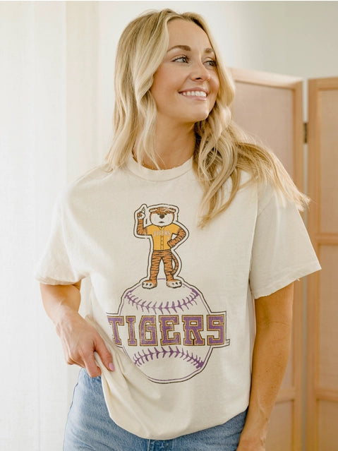 LSU Tigers Women's Mascot Baseball Thrifted Graphic