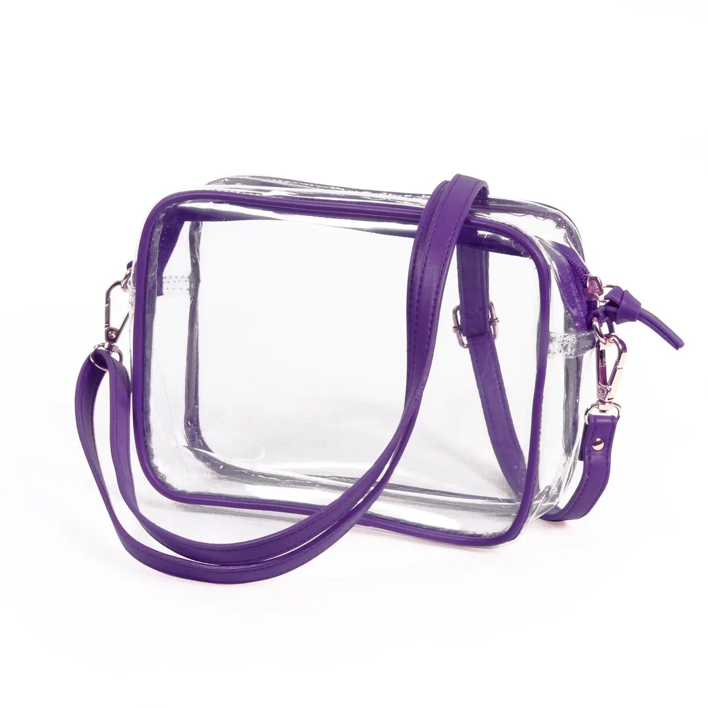 Bridget Clear Purse with Purple Vegan Leather Trim and Straps