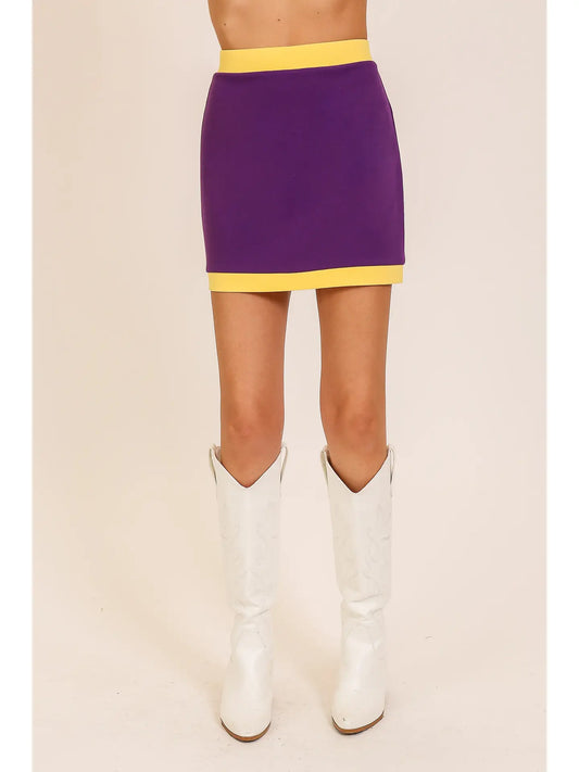 Women's Gameday Contrast  Purple & Yellow High Waisted Mini Skirt