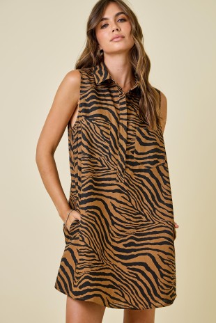 Women's Dress Button Down Tiger Print