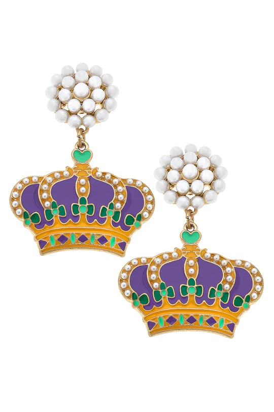 Earrings Mardi Gras Crown Enamel in Jewel Tone Mulit