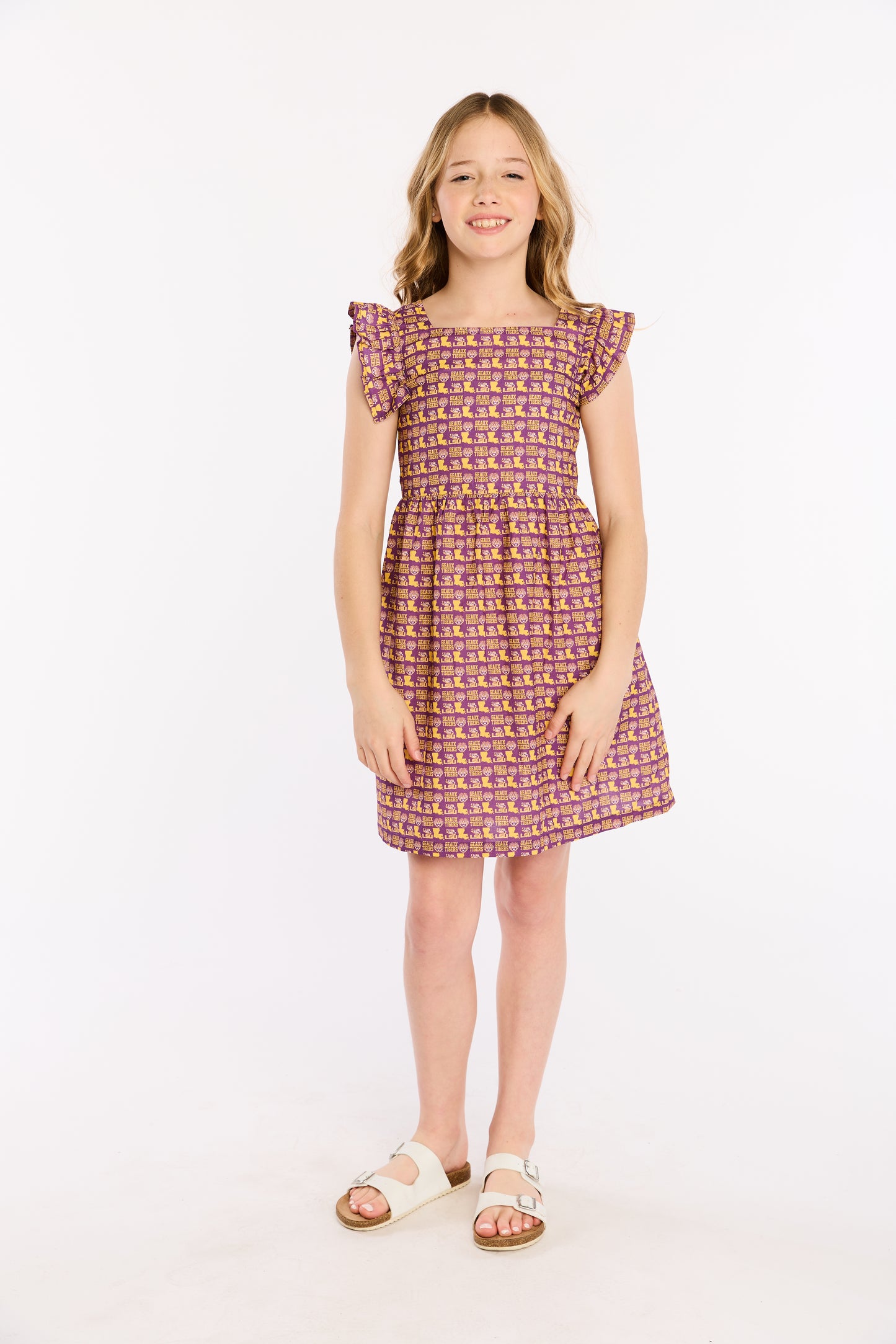 LSU Tigers Girls Flutter Sleeve Twill Dress