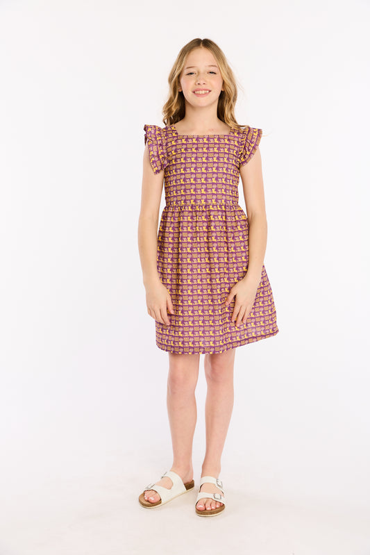 LSU Tigers Girls Flutter Sleeve Twill Dress