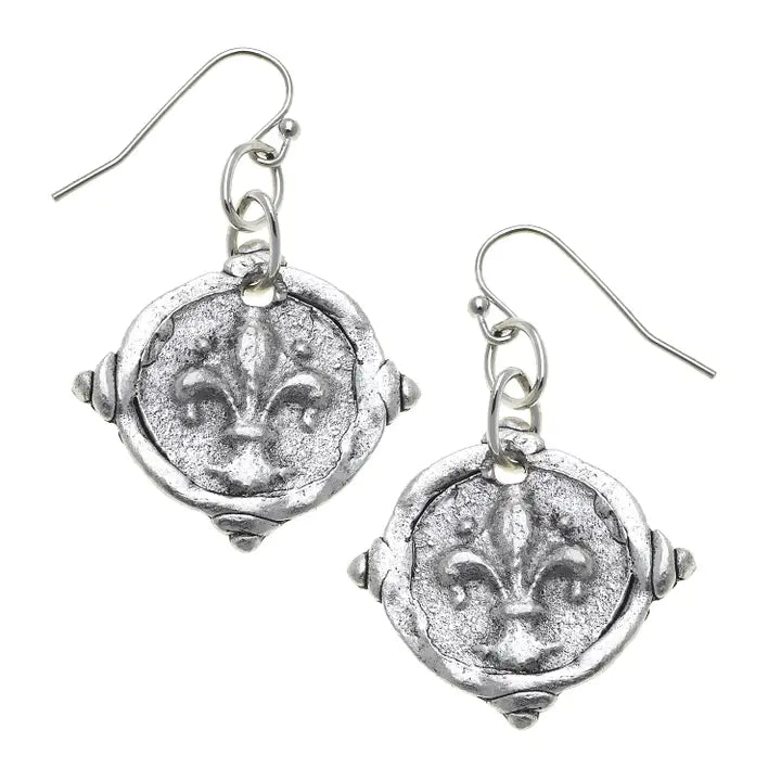 Earrings Fleur de Lis Silver Dangle
