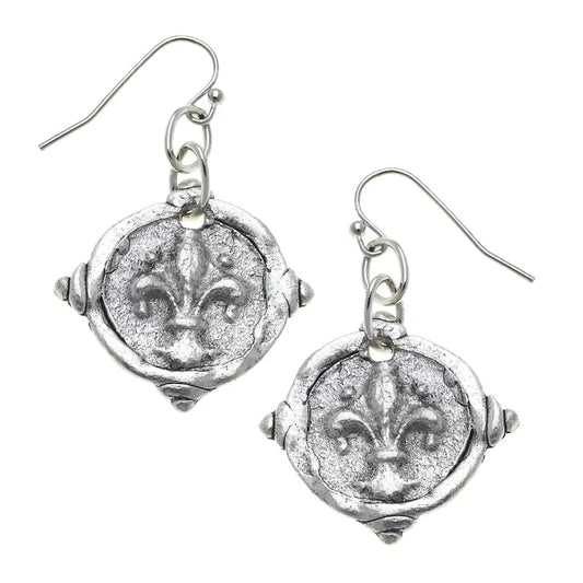 Earrings Fleur de Lis Silver Dangle