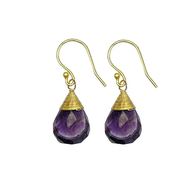 Earrings Gold Plated Amethyst Teardrop