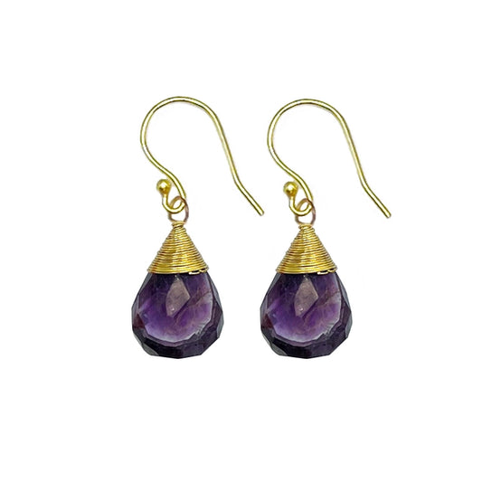 Earrings Gold Plated Amethyst Teardrop