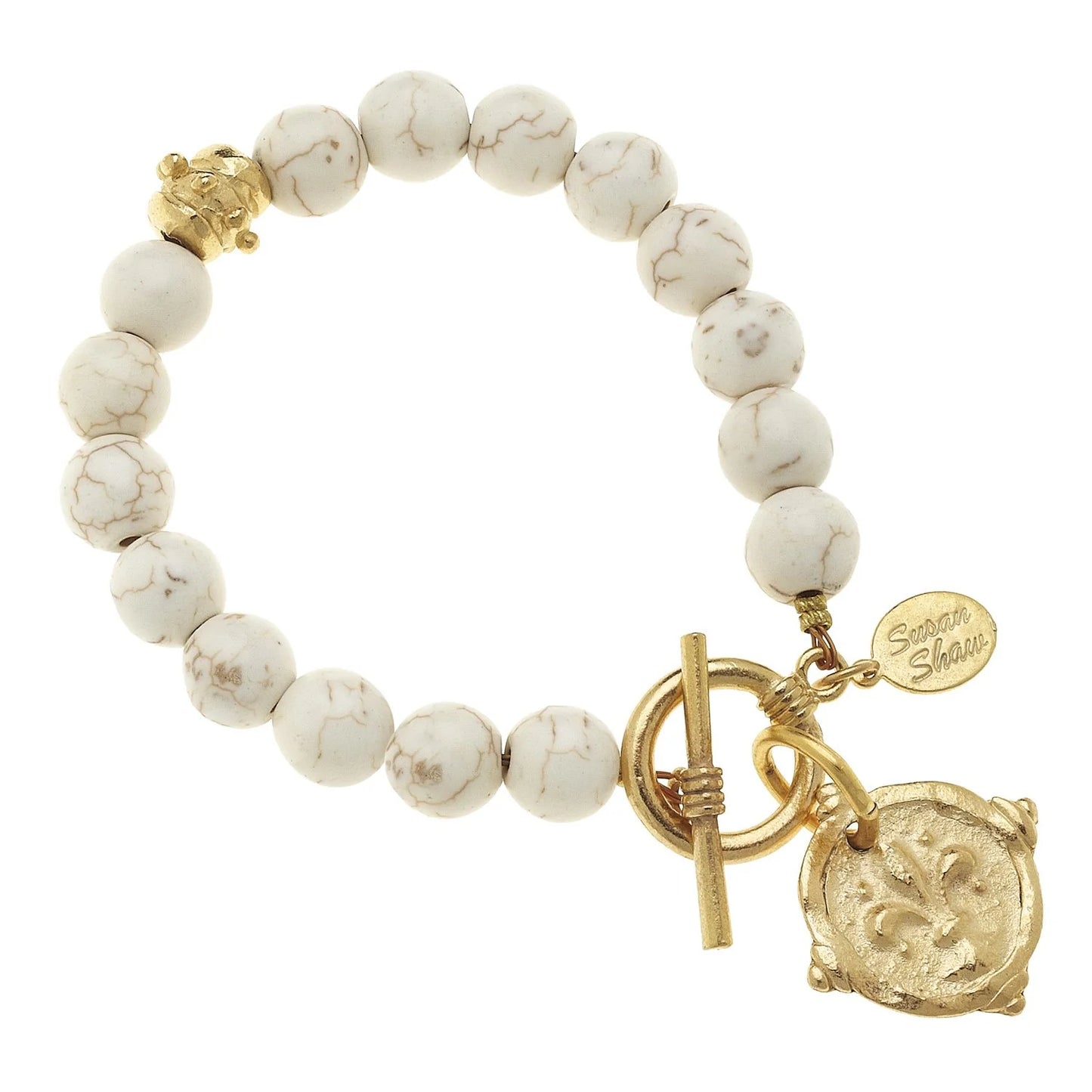 Bracelet White Turquoise with Italian Intaglio Fleur de Lis Susan Shaw