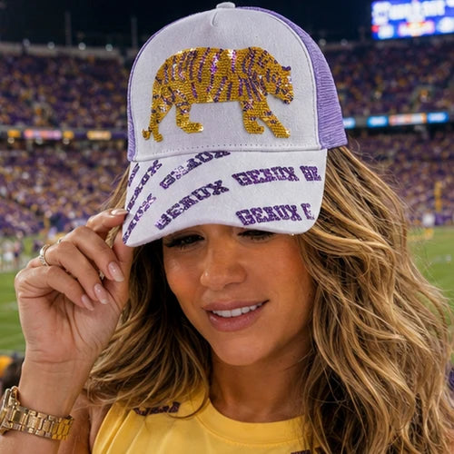 LSU Tigers Cap Yellow and Gold Sequin Geaux Trucker