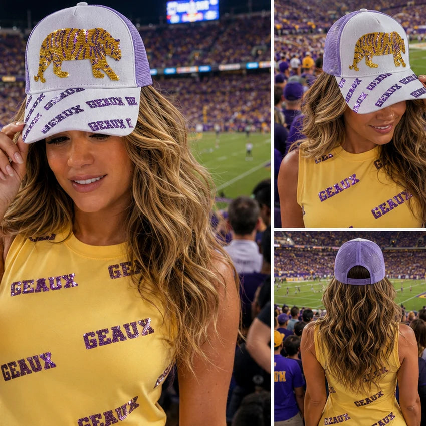 LSU Tigers Cap Yellow and Gold Sequin Geaux Trucker