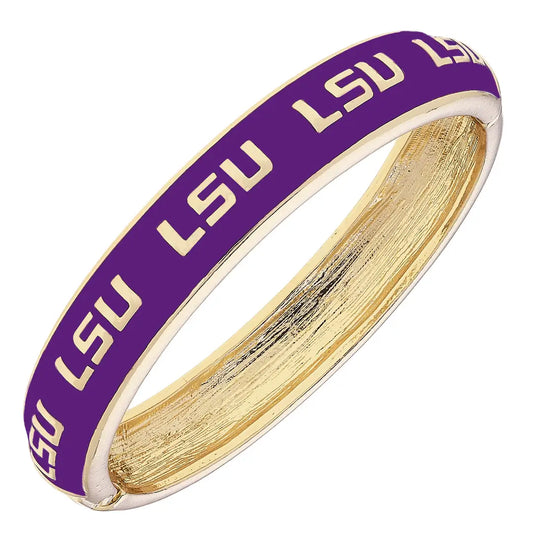 LSU Tigers Bracelet Sculpture Enamel Hinge Logo Bangle Geaux