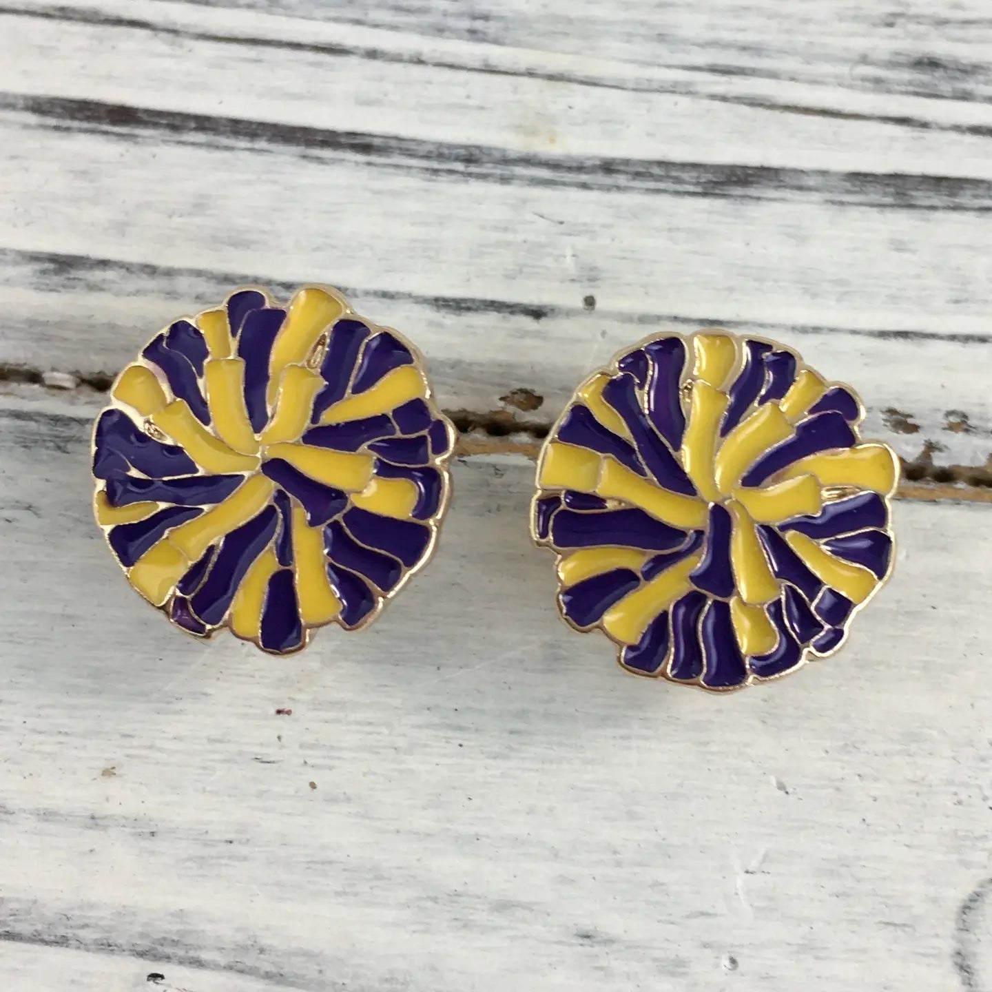Earrings Cheerleader Pompom Post Purple