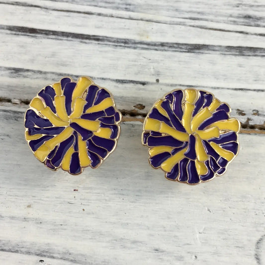 Earrings Cheerleader Pompom Post Purple