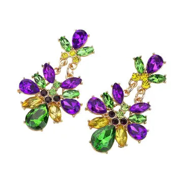 Earrings Mardi Gras Stone Cluster Evening