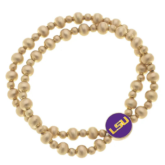 LSU Tigers Bracelet 2-Row Ball Bead Stretch