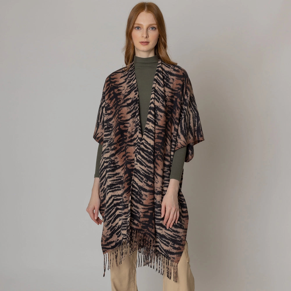 Kimono Poncho Brown Tiger Print