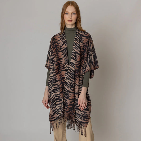 Kimono Poncho Brown Tiger Print